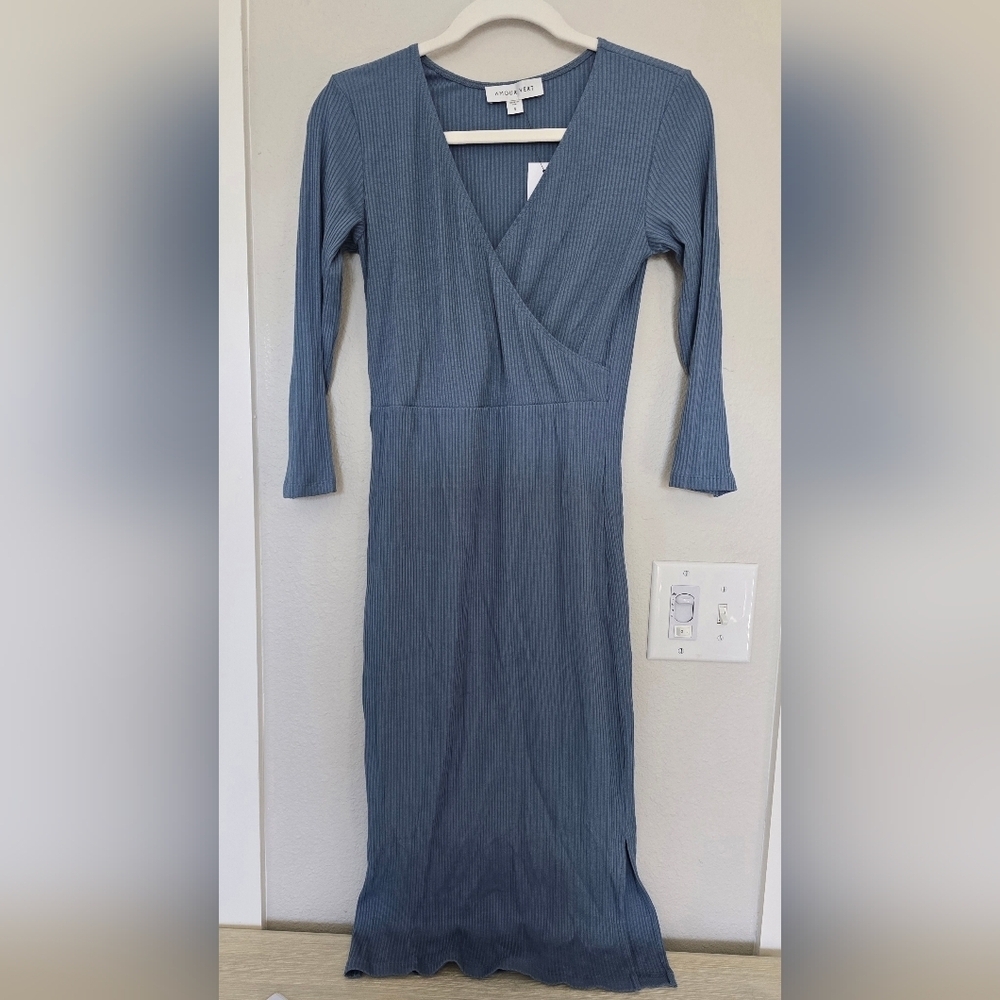 NWT Amour Vert Ribbed Faux Wrap Sheath Dress Size S